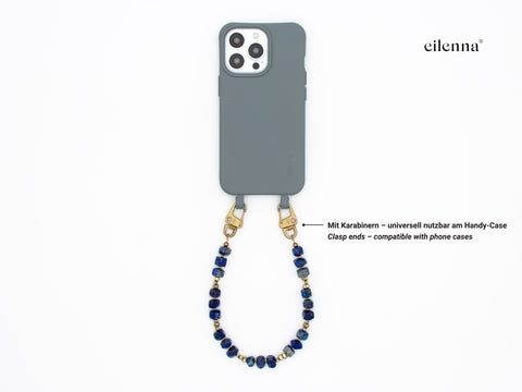 Short mobile phone chain with lapis lazuli natural stones