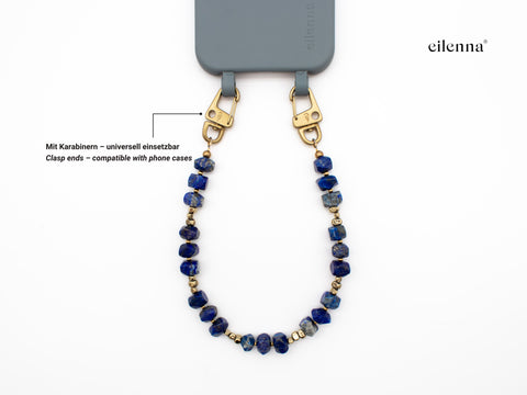 Short mobile phone chain with lapis lazuli natural stones
