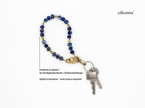 Short mobile phone chain with lapis lazuli natural stones