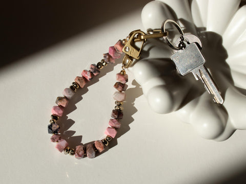 Kurze Naturstein Handykette mit Rhodonit Natursteinen