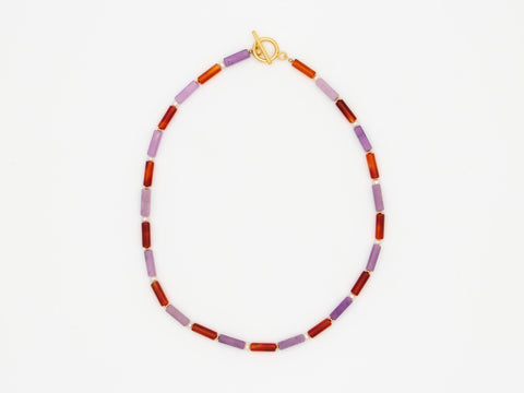 Halskette aus Naturstein Amethyst, Achat & Süßwasserperlen