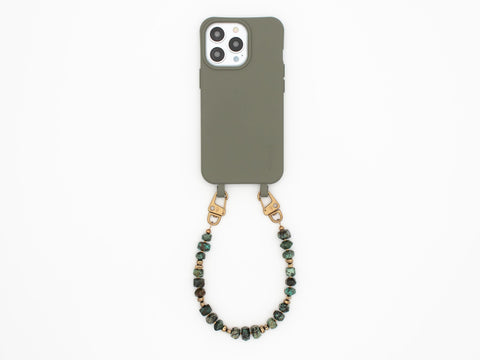 Handykette zum Umhängen mit Handyhülle für iPhone und Samsung in PINE mit Kordel OAT, handmade von eilenna