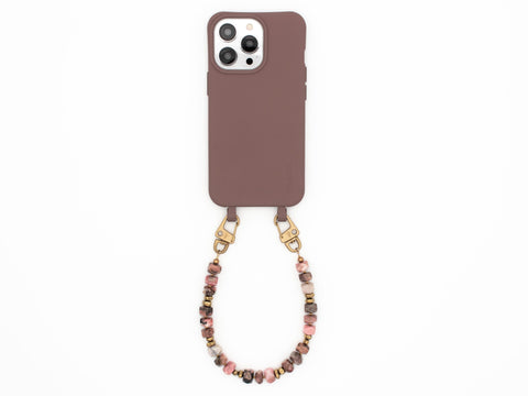 Handykette kurz aus Rhodonit Naturstein Perlen und Handyhülle in BERRY für iPhone Samsung, handmade von eilenna