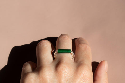 Ring mit grünem Achat & 925 Silberperlen, Elastischer Perlen Ring, Geschenk Frauen, Taya Ring