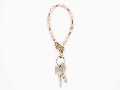 Schlüsselkette kurz aus Naturstein aus Rosenquarz, Universal Kette mit Karabinern, Echter Steinschmuck, Handmade von eilenna