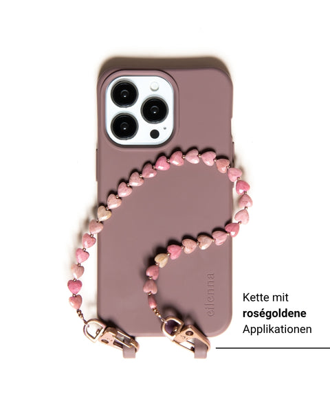 Handyhülle Berry & Kordel Chess + Natursteinkette mit Rhodochrosit Herzperlen