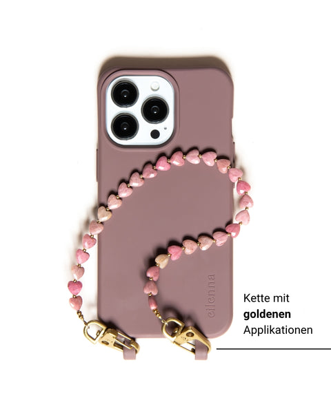 Handyhülle Berry & Kordel Chess + Natursteinkette mit Rhodochrosit Herzperlen