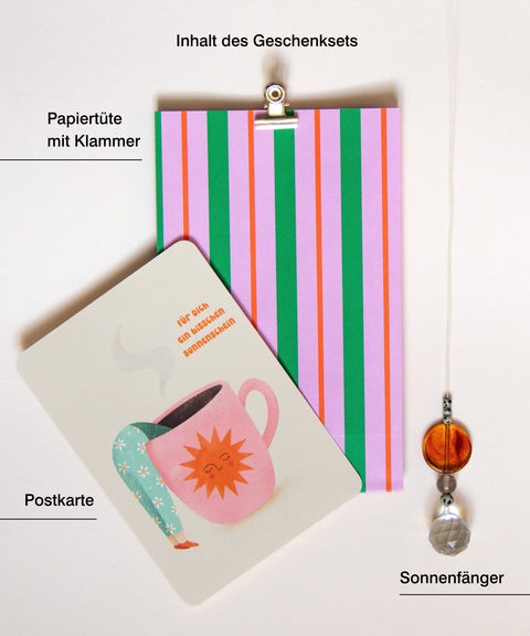 Grußkarte mit handgemachtem Sonnenfänger & Geschenktüte