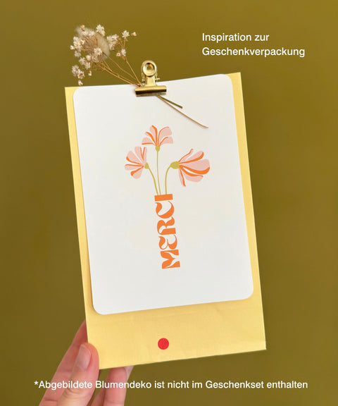 Grußkarte „Merci" mit handgemachtem Sonnenfänger & Geschenktüte