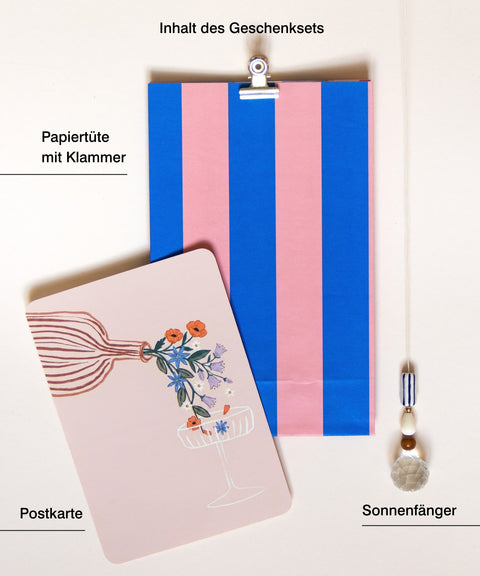 Grußkarte mit handgemachtem Sonnenfänger & Geschenktüte