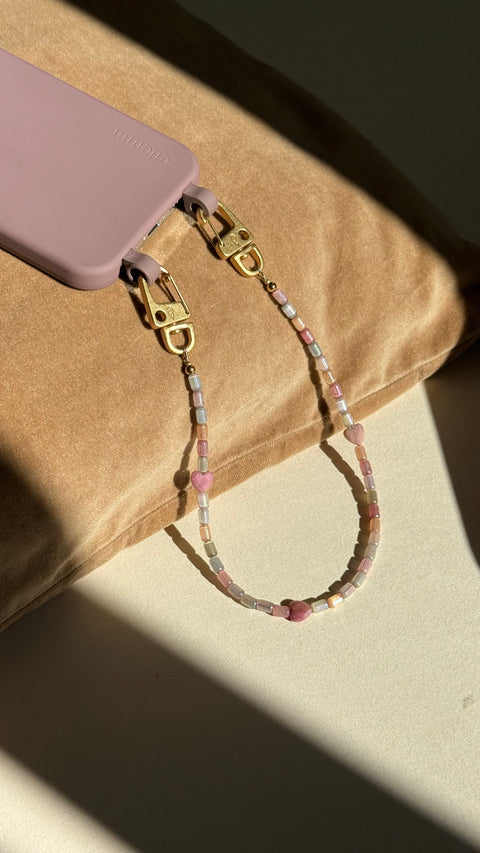 Short phone chain with jasper natural stone heart beads