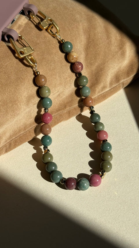 Berry phone case &amp; phone chain with rhodonite
