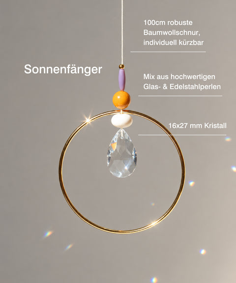 Geschenkset mit handgemachten Sonnenfänger, 
Grußkarte „Für dich" & Geschenktüte