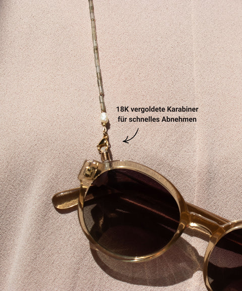 Glasses chain made of grey labradorite, freshwater pearl &amp; gold