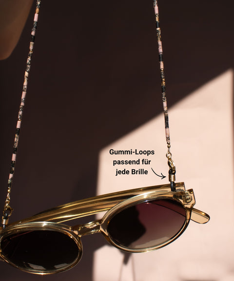 Glasses chain made of black rhodonite &amp; gold