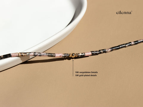 Brillenkette aus schwarzem Rhodonit & Gold