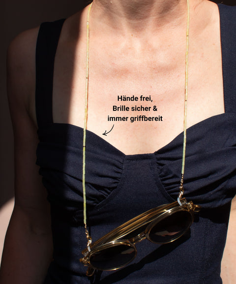 Glasses chain made of lemon jade, freshwater pearl &amp; gold