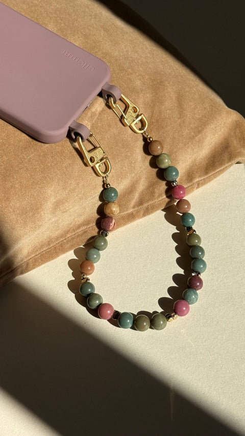 Berry phone case &amp; phone chain with rhodonite