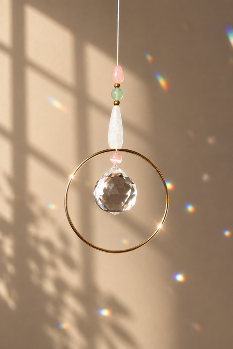 Geschenkset mit handgemachten Sonnenfänger, Grußkarte zur Hochzeit & Geschenktüte