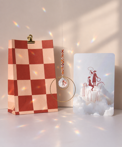 Grußkarte Für Freundschaft mit handgemachtem Sonnenfänger & Geschenktüte