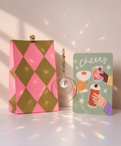 Grußkarte Zur bestandenen Prüfung #1 mit handgemachtem Sonnenfänger & Geschenktüte