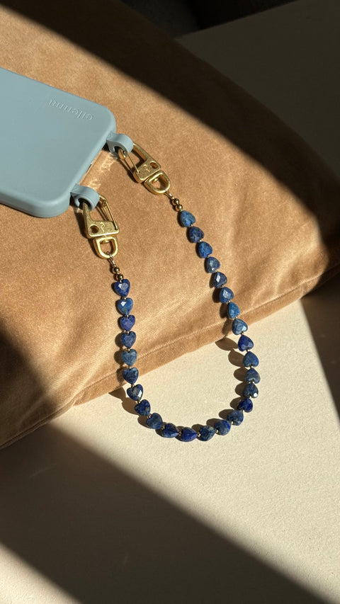 Short phone chain with jasper natural stone heart beads