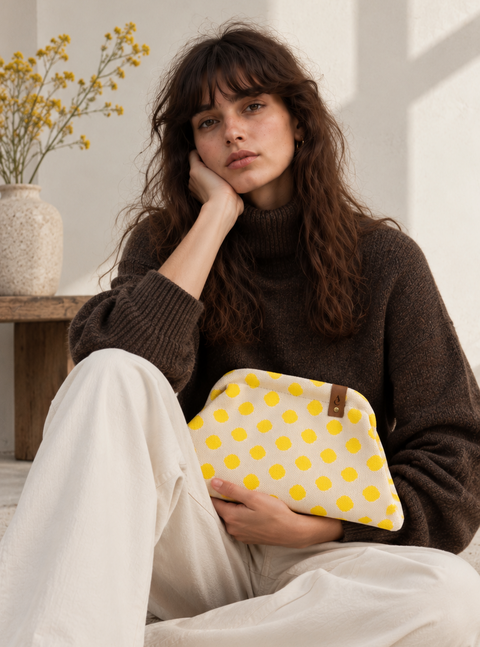 MIO Clutch Weiß-Gelb Punkte