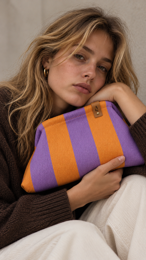 MIO Clutch Lila-Orange gestreift