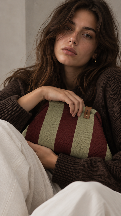 MIO Clutch Grün-Bordeaux gestreift