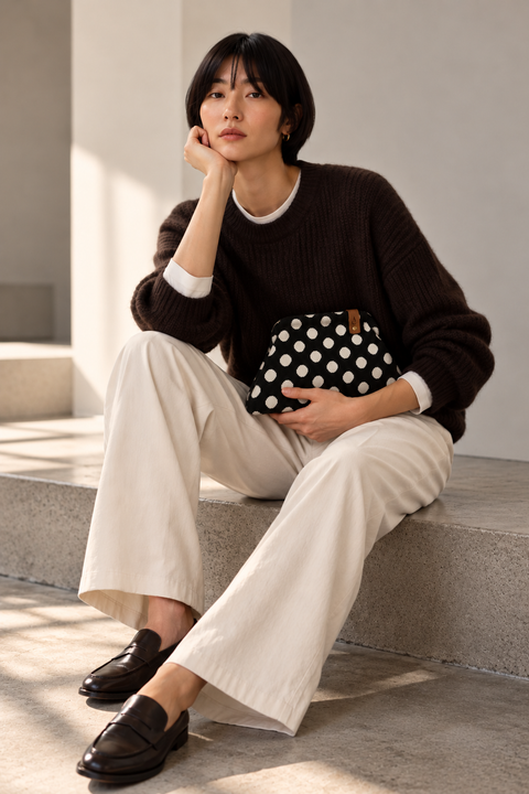 MIO Clutch Weiß-Schwarz Punkte