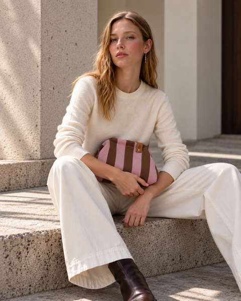 MIO Clutch Rosa-Braun gestreift