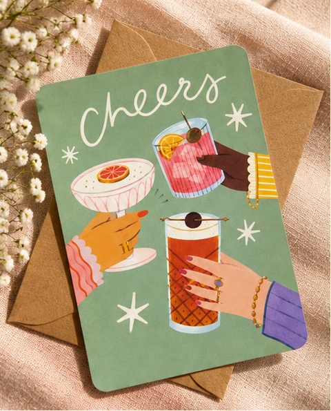 Glückwunschkarte „Cheers“ – Karte zum Anstoßen & Feiern