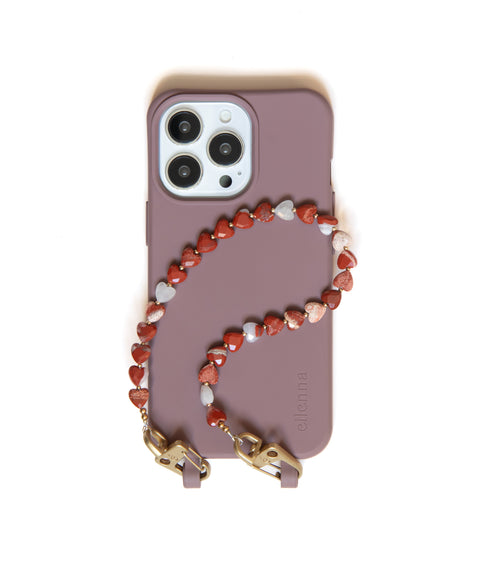Handyhülle Berry & Handykette mit Brekzienjaspis Herzperlen – Symbolisiert Vitalität