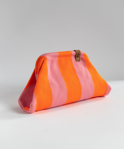 MIO Clutch Rosa-Neonorange gestreift
