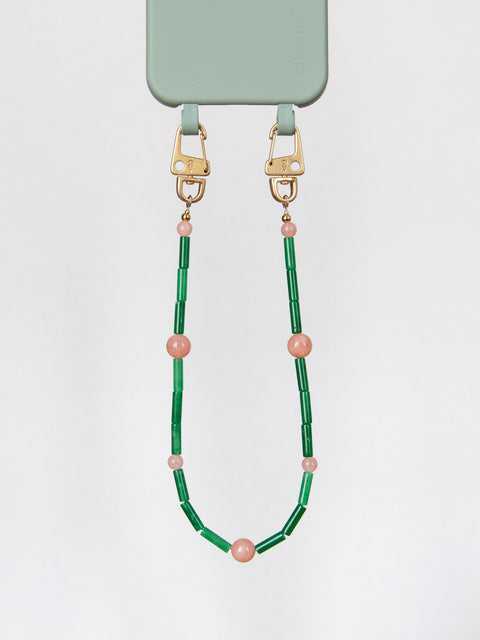 Short mobile phone chain with rhodonite natural stones