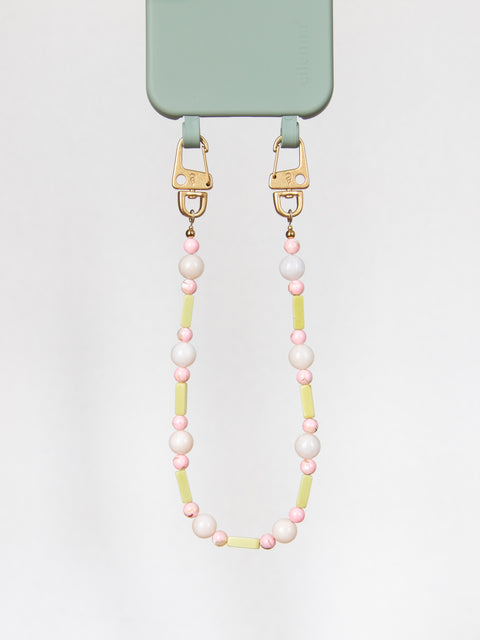 Short mobile phone chain with rhodonite natural stones