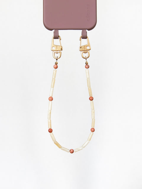 Short mobile phone chain with rhodonite natural stones