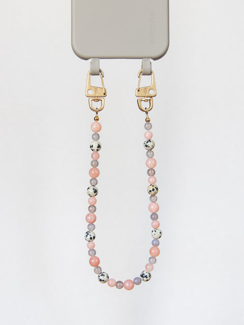 Short mobile phone chain with rhodonite natural stones