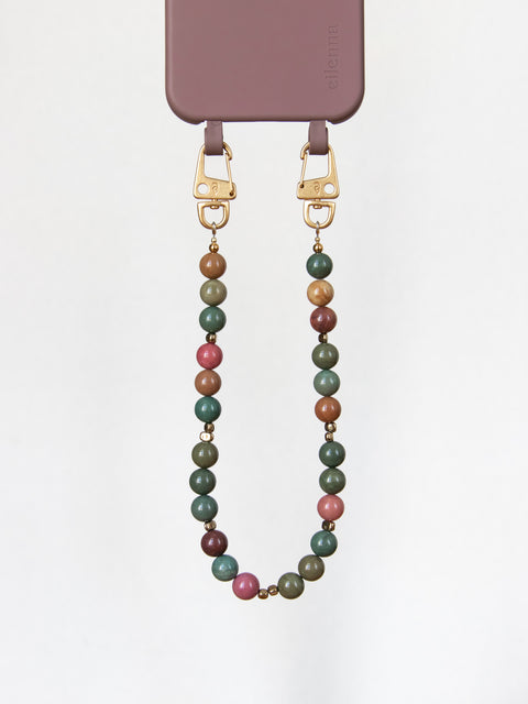 Short mobile phone chain with rhodonite natural stones