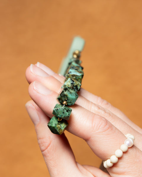 Pine phone case & phone chain with African turquoise - For change & protection