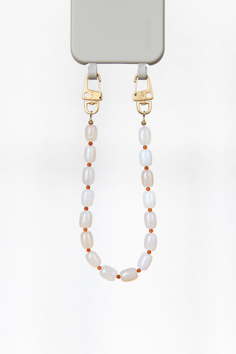 Short mobile phone chain with rhodonite natural stones