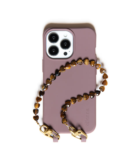 Handyhülle Berry & Handykette mit Tigerauge Herzperlen - Symbolisiert Mut