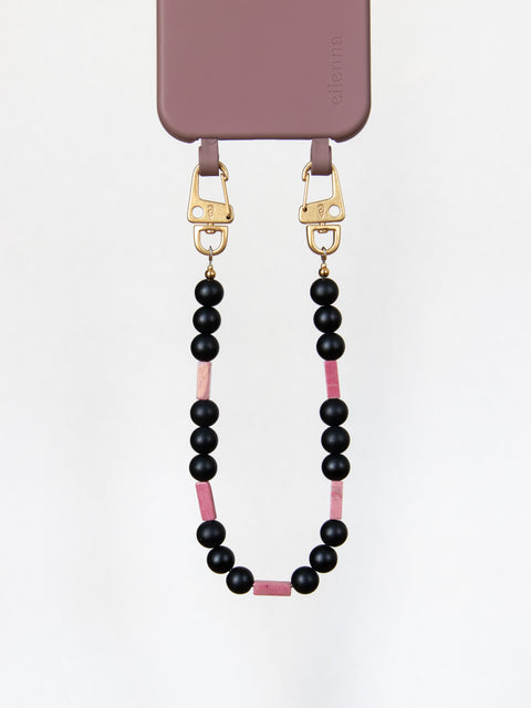Short mobile phone chain with rhodonite natural stones