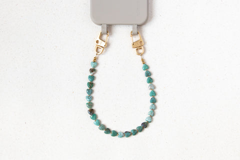 Short phone chain with jasper natural stone heart beads