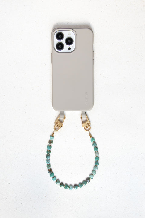 Short phone chain with jasper natural stone heart beads