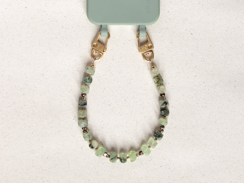 Short key chain with prehnite natural stones