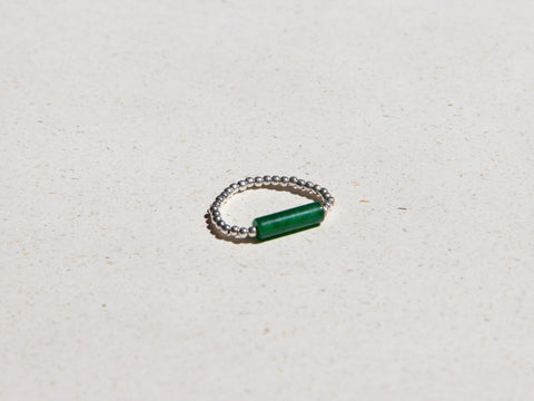 Ring mit grünem Achat & 925 Silberperlen, Elastischer Perlen Ring, Geschenk Frauen, Taya Ring