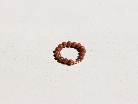 Ring with red sandstone &amp; 925 silver beads, Kaia Ring