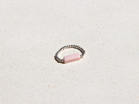 Ring with pink natural stone &amp; 925 silver beads, Mira Ring