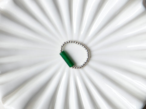 Ring mit grünem Achat & 925 Silberperlen, Elastischer Perlen Ring, Geschenk Frauen, Taya Ring